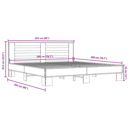 Bed Frame Brown Oak 200x200 cm Engineered Wood and Metal