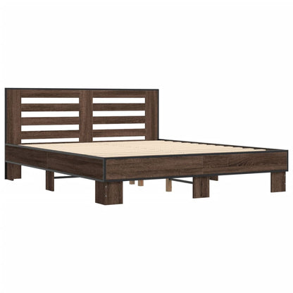 Bed Frame Brown Oak 160x200 cm Engineered Wood and Metal