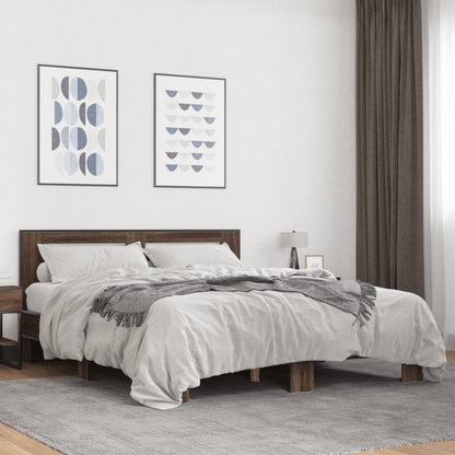 Bed Frame Brown Oak 160x200 cm Engineered Wood and Metal