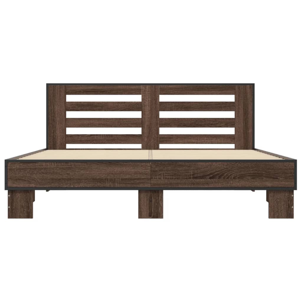 Bed Frame Brown Oak 160x200 cm Engineered Wood and Metal