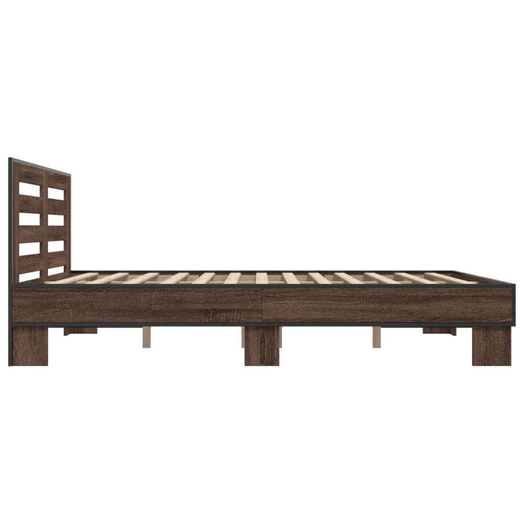 Bed Frame Brown Oak 160x200 cm Engineered Wood and Metal