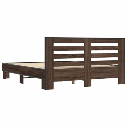 Bed Frame Brown Oak 160x200 cm Engineered Wood and Metal