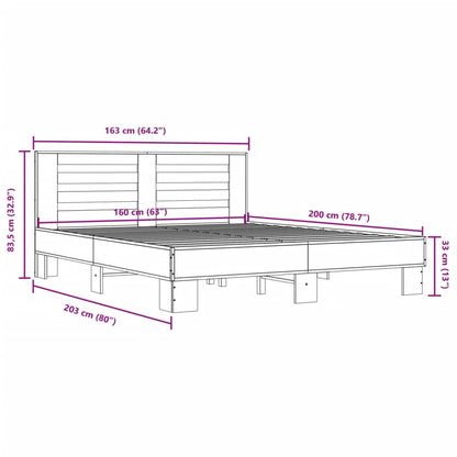 Bed Frame Brown Oak 160x200 cm Engineered Wood and Metal