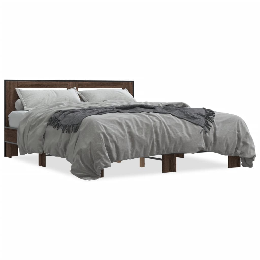 Bed Frame Brown Oak 160x200 cm Engineered Wood and Metal