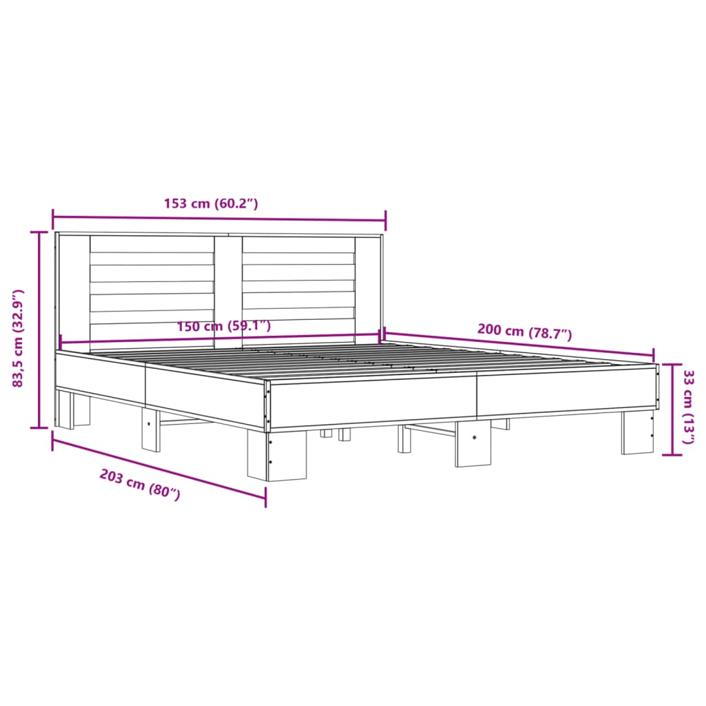 Bed Frame without Mattress Black 150x200 cm King Size