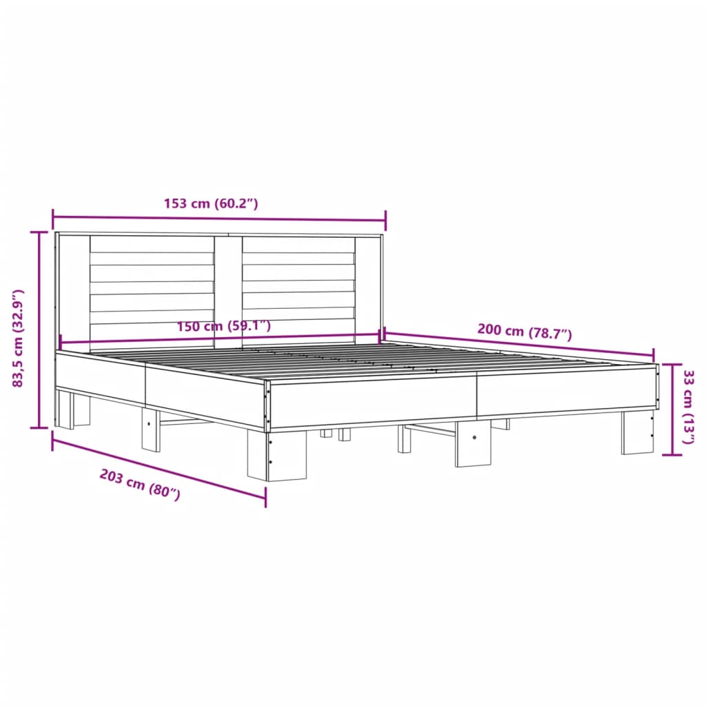 Bed Frame without Mattress Sonoma Oak 150x200 cm King Size