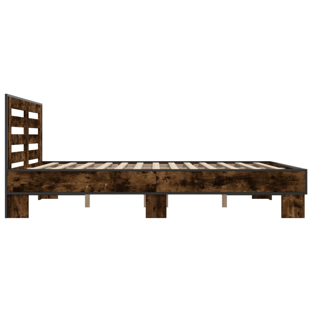 Bed Frame Smoked Oak 150x200 cm King Size Engineered Wood and Metal