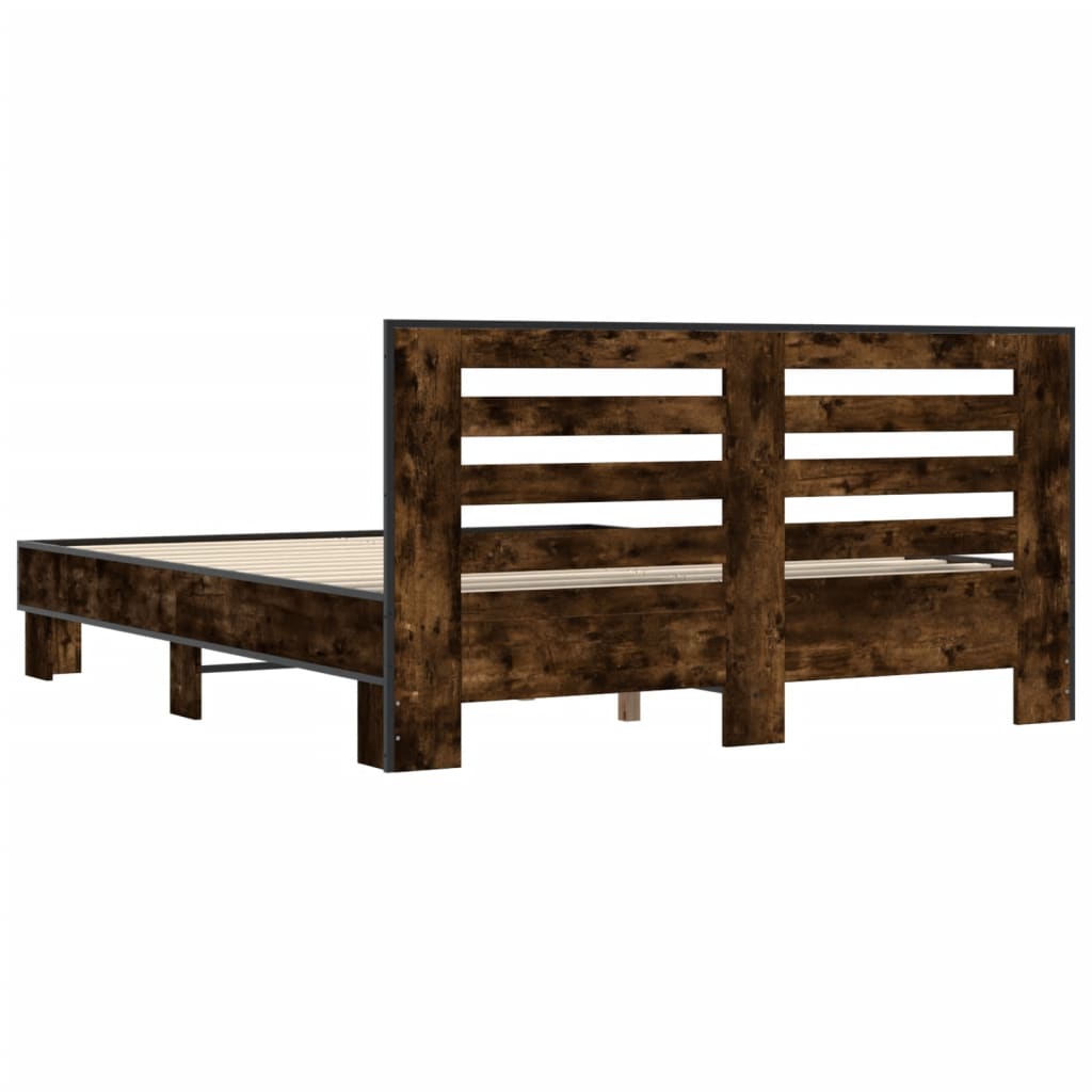 Bed Frame Smoked Oak 150x200 cm King Size Engineered Wood and Metal