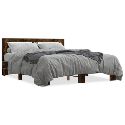 Bed Frame Smoked Oak 150x200 cm King Size Engineered Wood and Metal