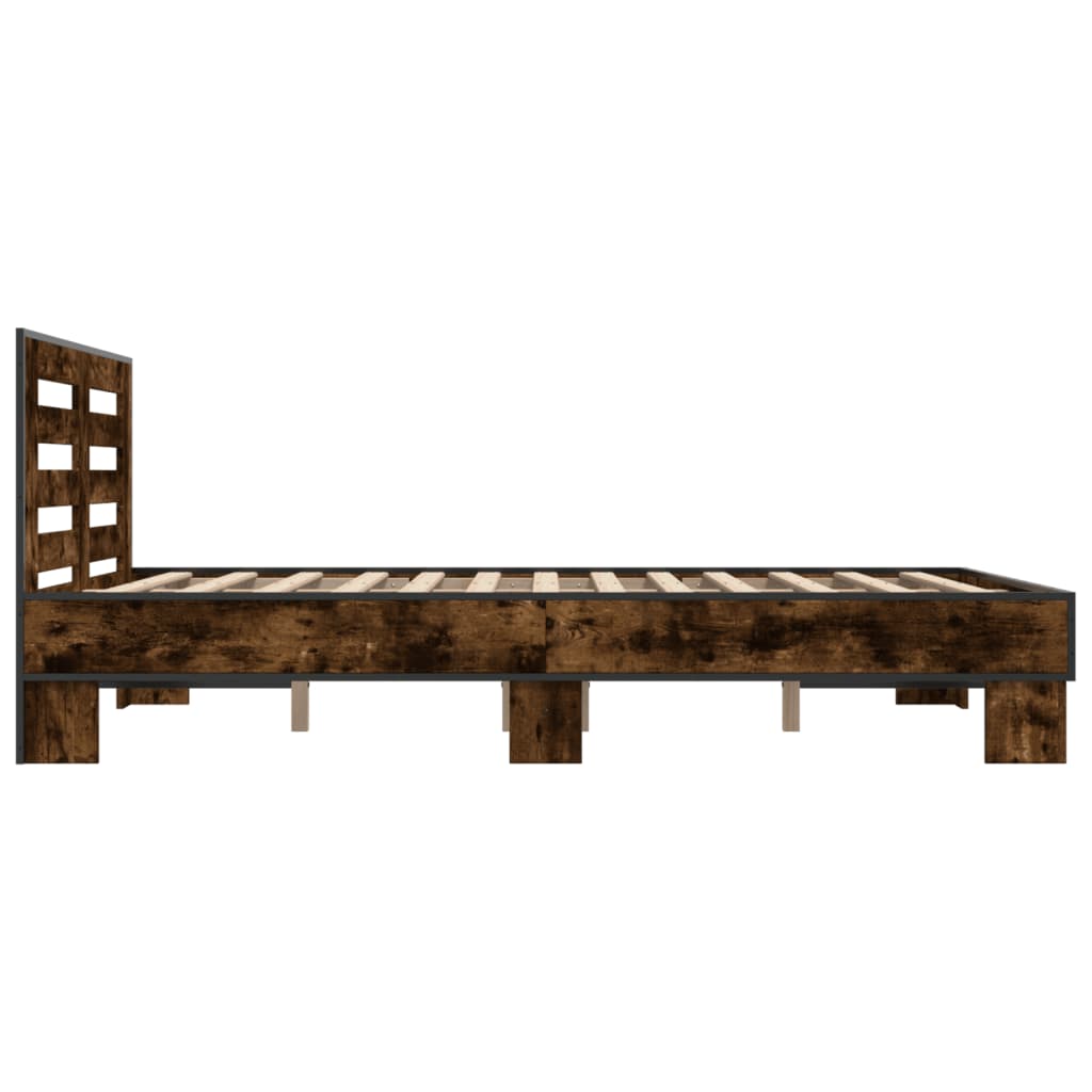 Bed Frame Smoked Oak 140x200 cm Engineered Wood and Metal