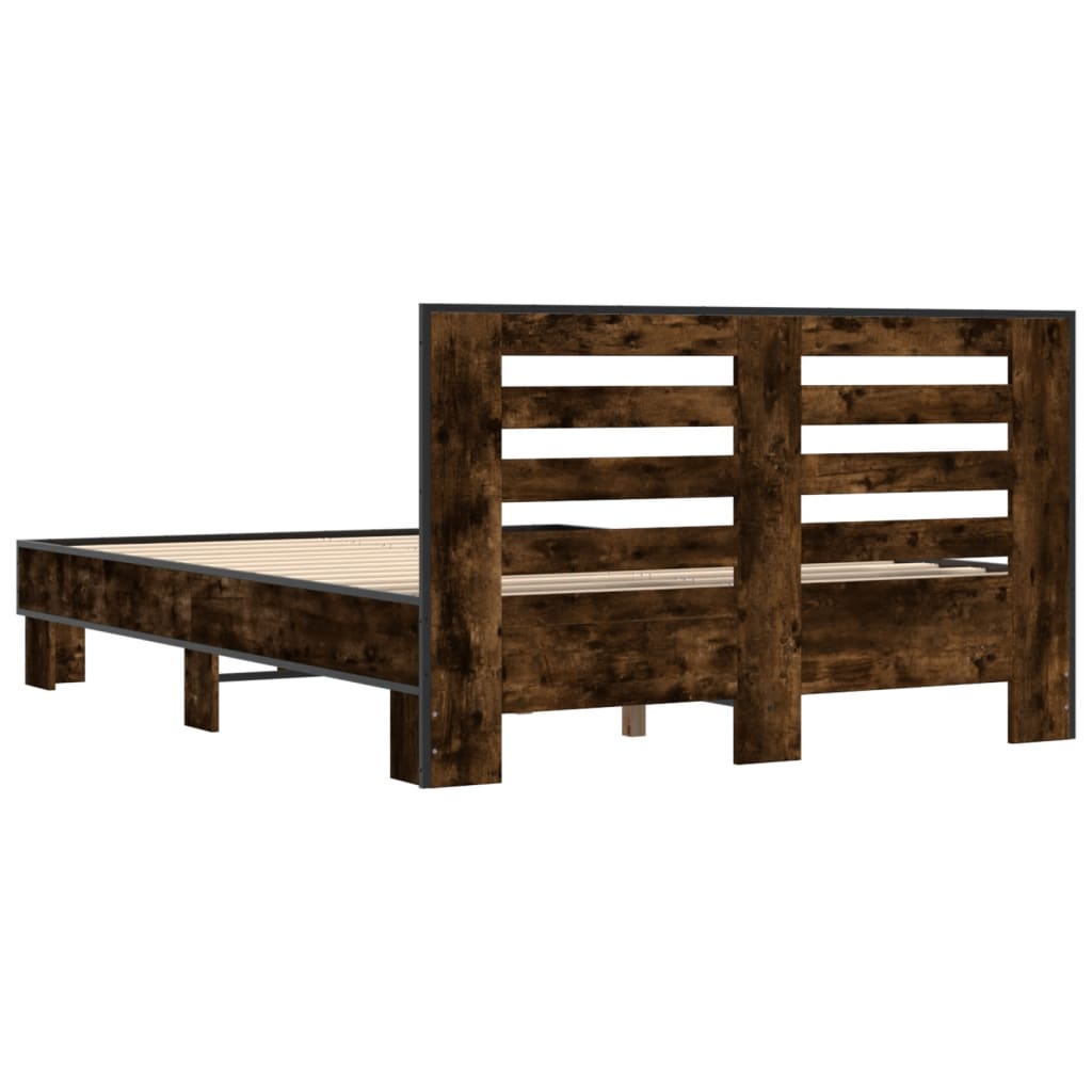 Bed Frame Smoked Oak 140x200 cm Engineered Wood and Metal