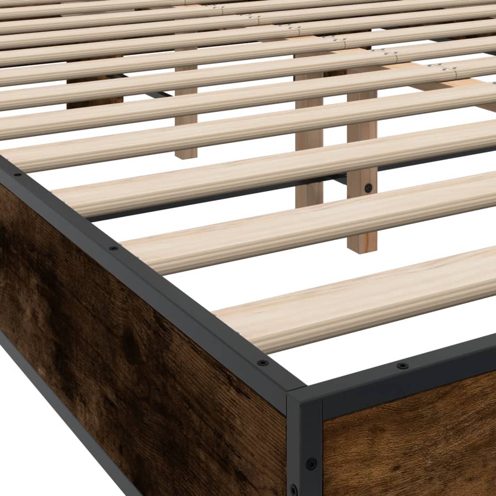 Bed Frame Smoked Oak 140x200 cm Engineered Wood and Metal