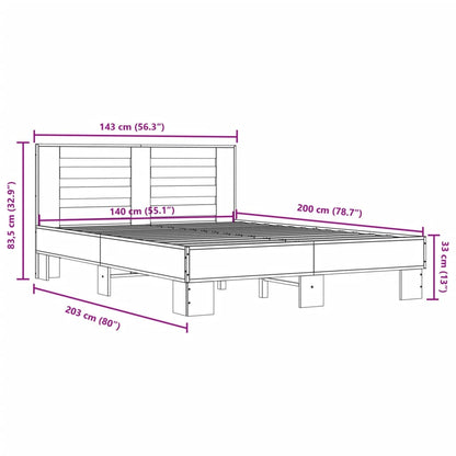 Bed Frame Smoked Oak 140x200 cm Engineered Wood and Metal