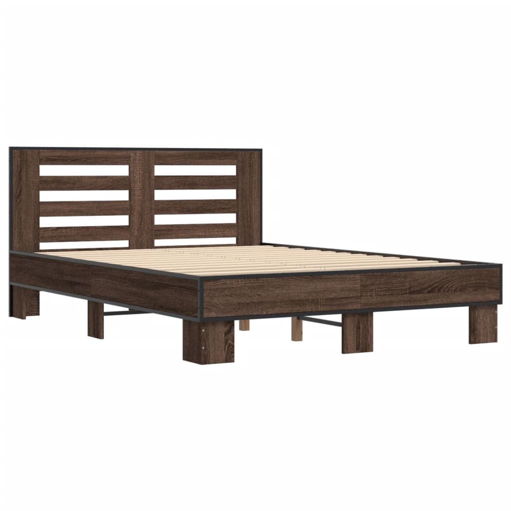 Bed Frame Brown Oak 140x200 cm Engineered Wood and Metal