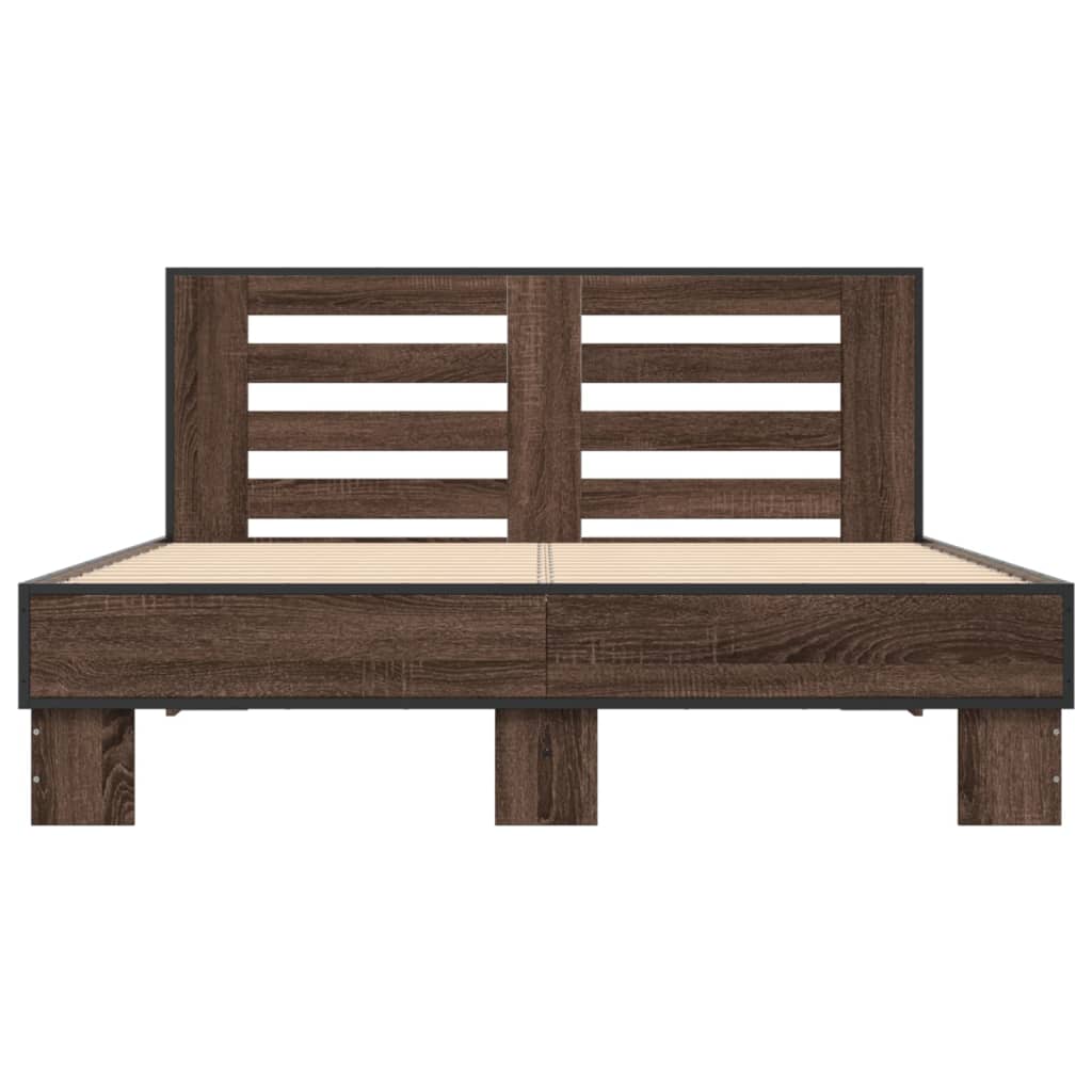 Bed Frame Brown Oak 140x200 cm Engineered Wood and Metal