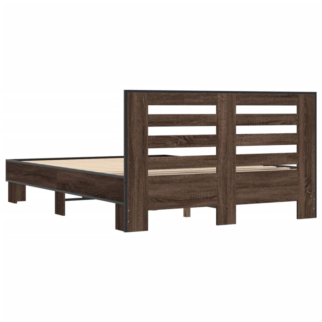 Bed Frame Brown Oak 140x200 cm Engineered Wood and Metal