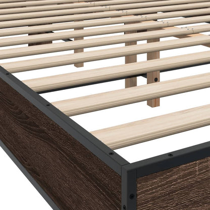 Bed Frame Brown Oak 140x200 cm Engineered Wood and Metal