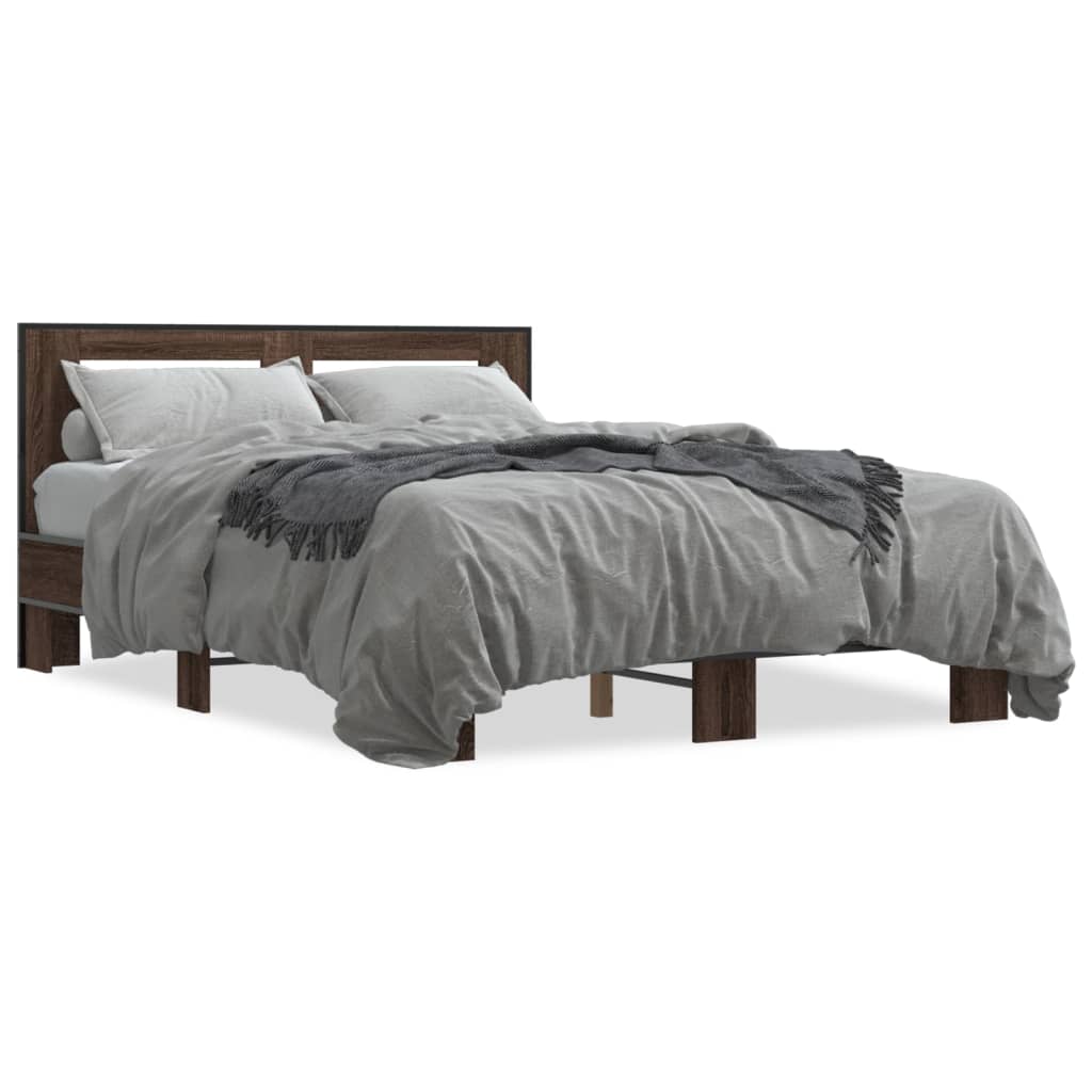 Bed Frame Brown Oak 140x200 cm Engineered Wood and Metal