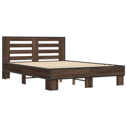 Bed Frame Brown Oak 140x190 cm Engineered Wood and Metal