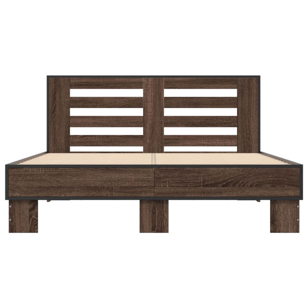 Bed Frame Brown Oak 140x190 cm Engineered Wood and Metal