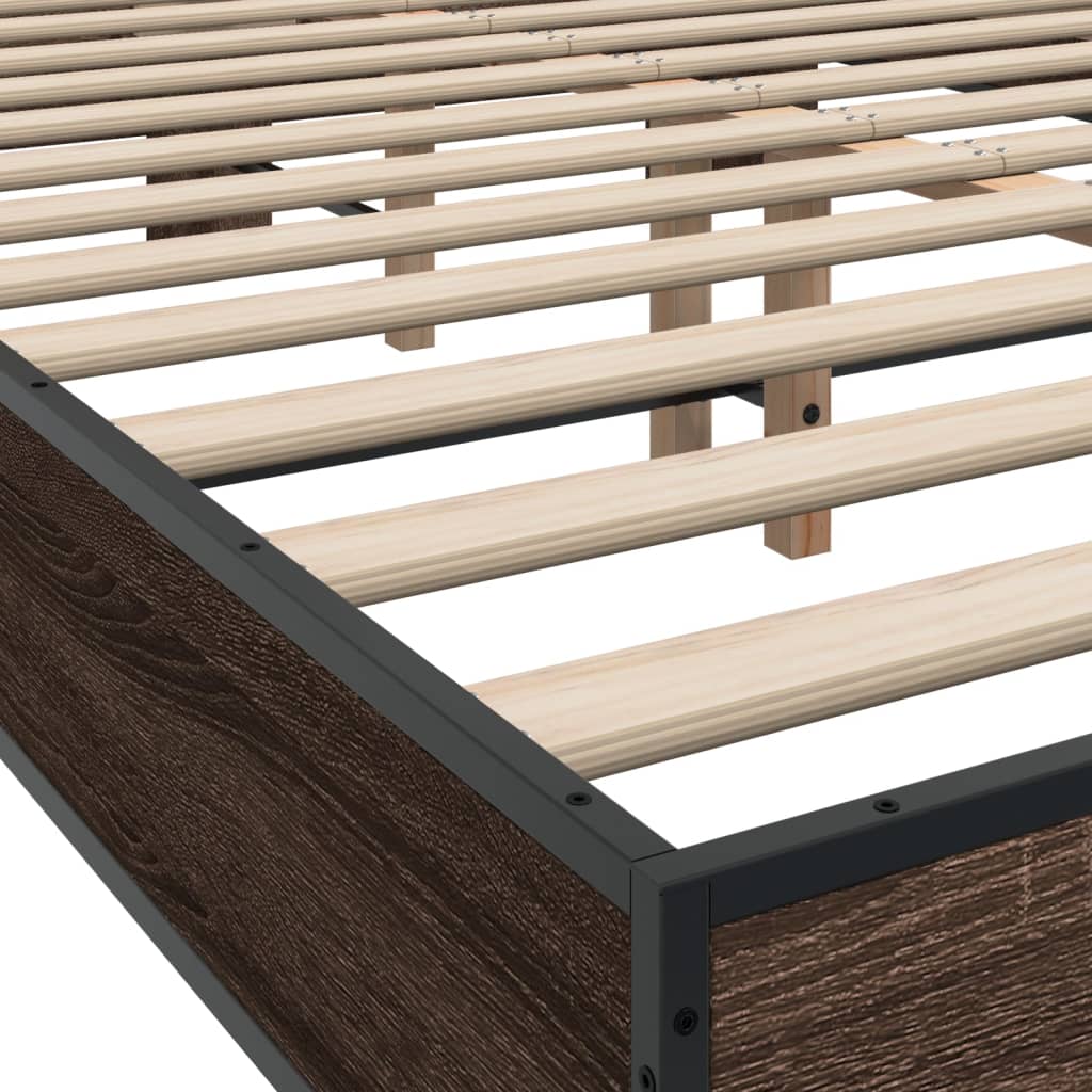 Bed Frame Brown Oak 140x190 cm Engineered Wood and Metal