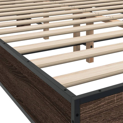 Bed Frame Brown Oak 140x190 cm Engineered Wood and Metal