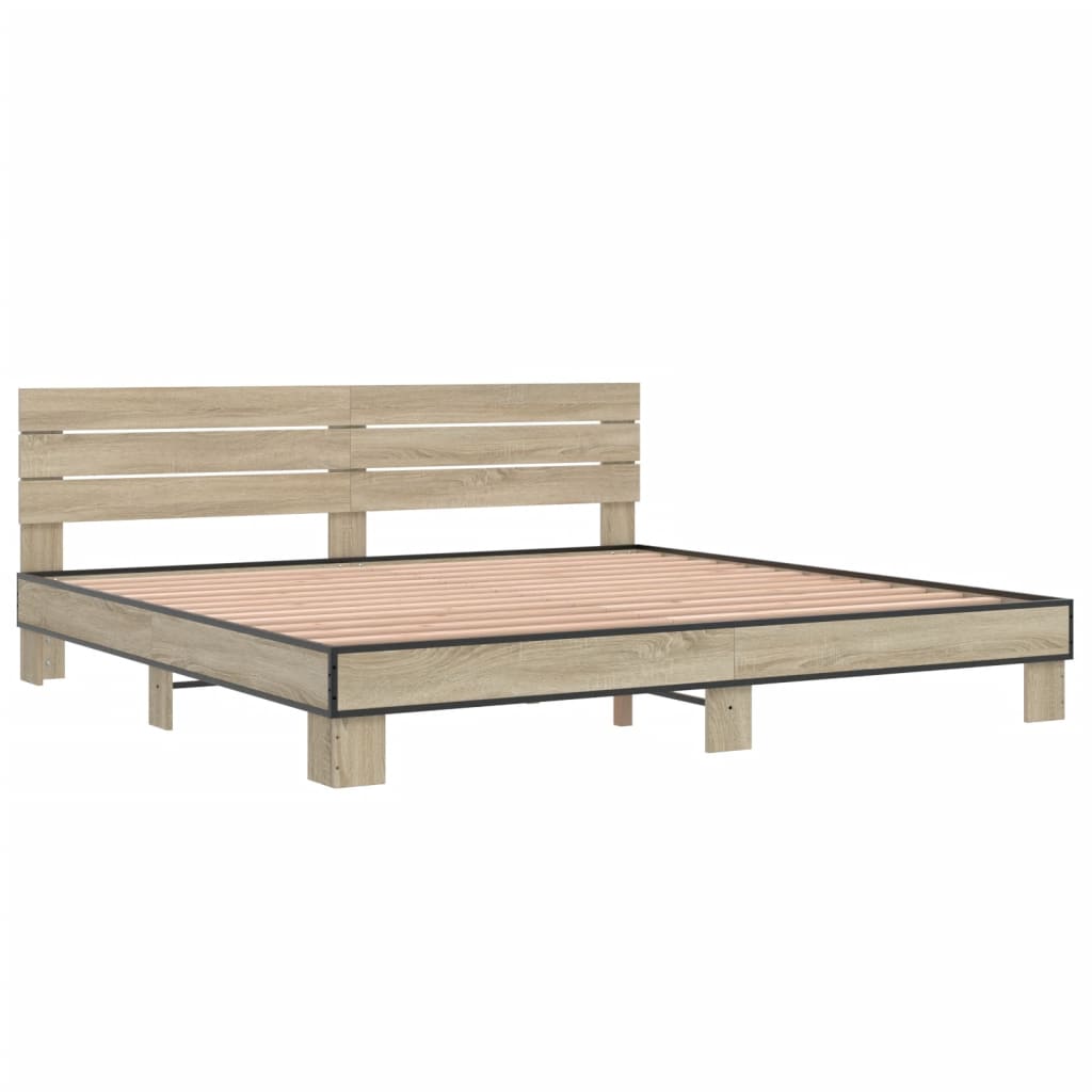 Bed Frame Sonoma Oak 200x200 cm Engineered Wood and Metal