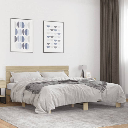 Bed Frame Sonoma Oak 200x200 cm Engineered Wood and Metal