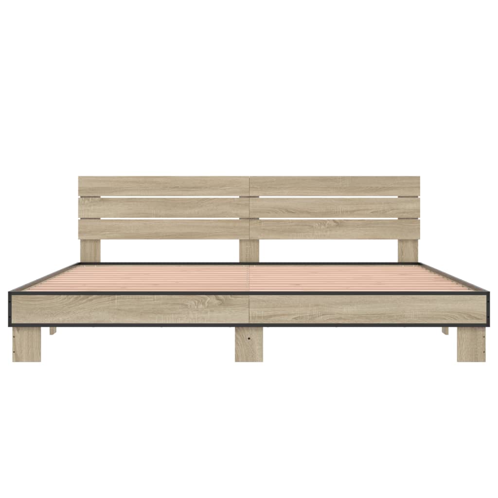 Bed Frame Sonoma Oak 200x200 cm Engineered Wood and Metal