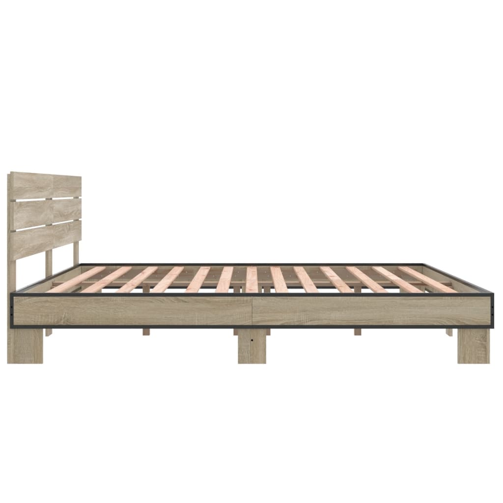 Bed Frame Sonoma Oak 200x200 cm Engineered Wood and Metal