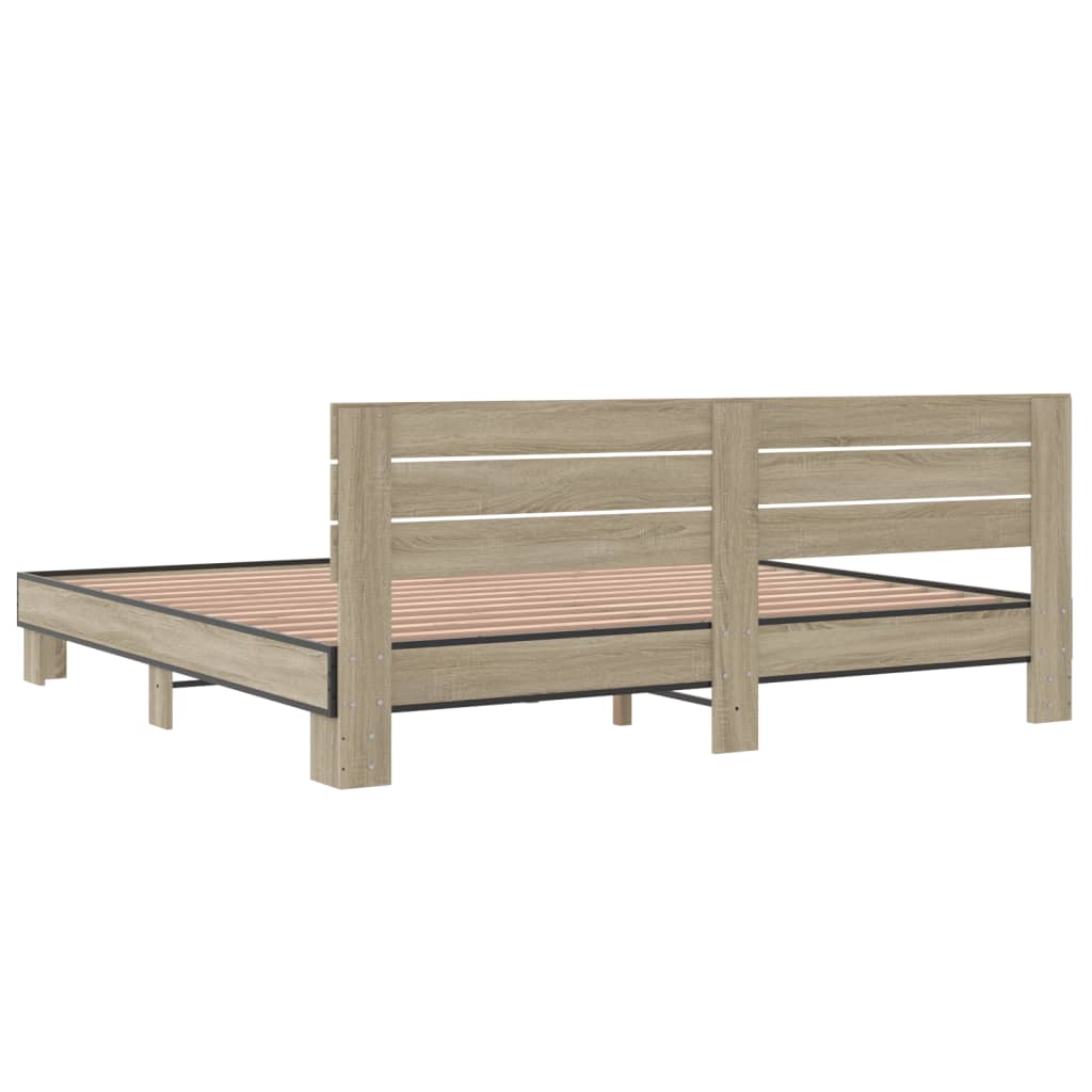 Bed Frame Sonoma Oak 200x200 cm Engineered Wood and Metal