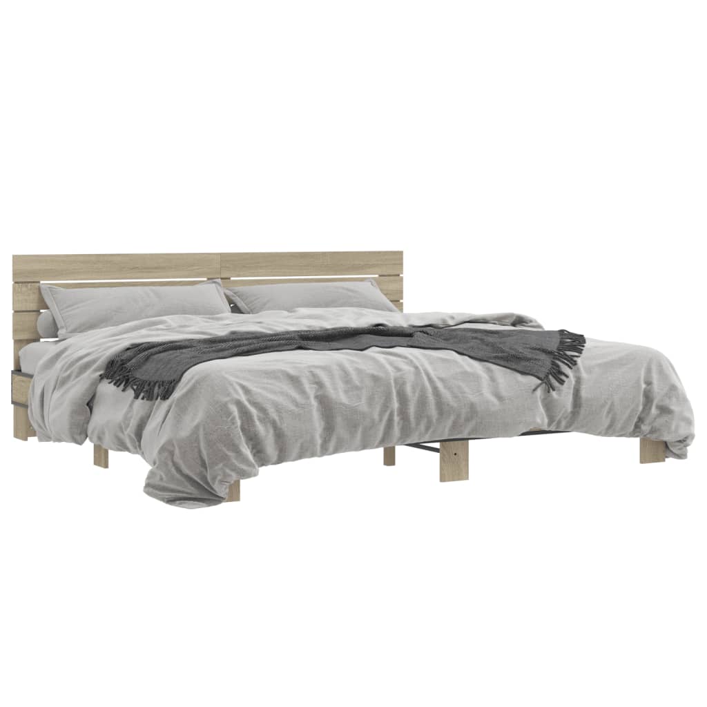 Bed Frame Sonoma Oak 200x200 cm Engineered Wood and Metal