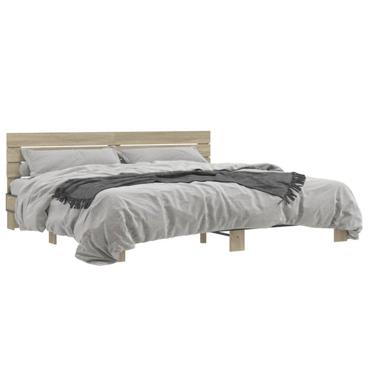 Bed Frame Sonoma Oak 200x200 cm Engineered Wood and Metal