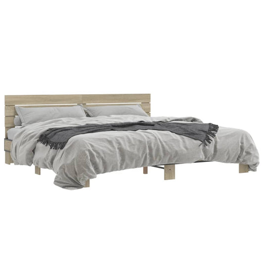 Bed Frame Sonoma Oak 180x200 cm Super King Engineered Wood and Metal