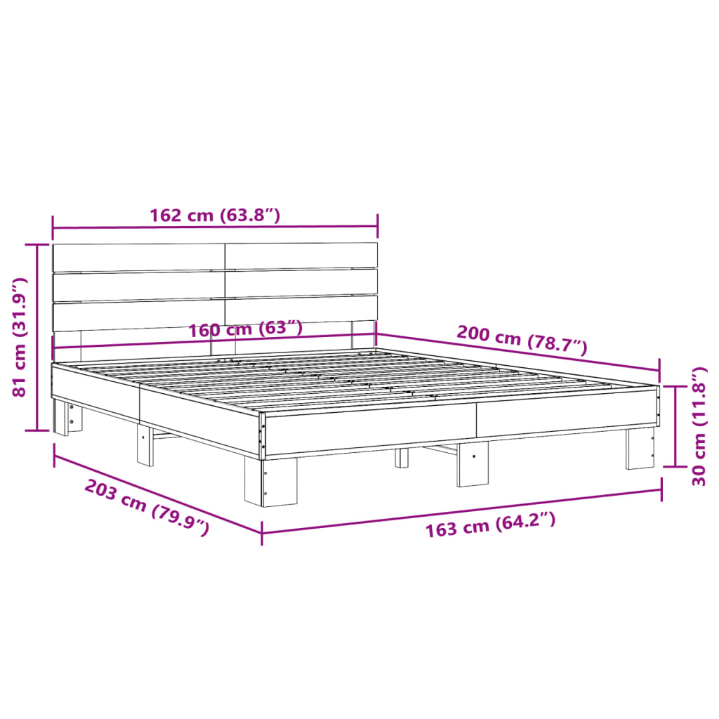 Bed Frame without Mattress Sonoma Oak 160x200 cm