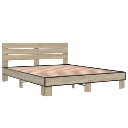 Bed Frame Sonoma Oak 150x200 cm King Size Engineered Wood and Metal