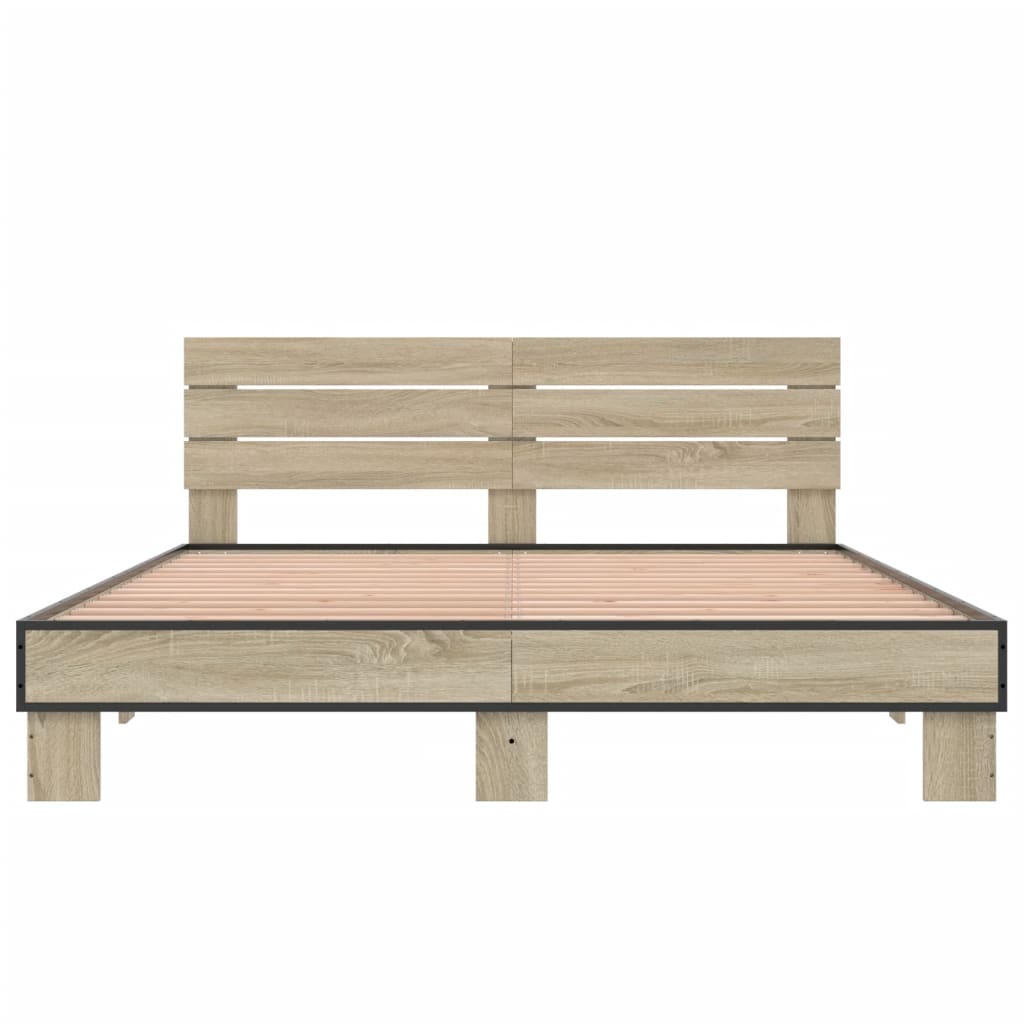 Bed Frame Sonoma Oak 150x200 cm King Size Engineered Wood and Metal