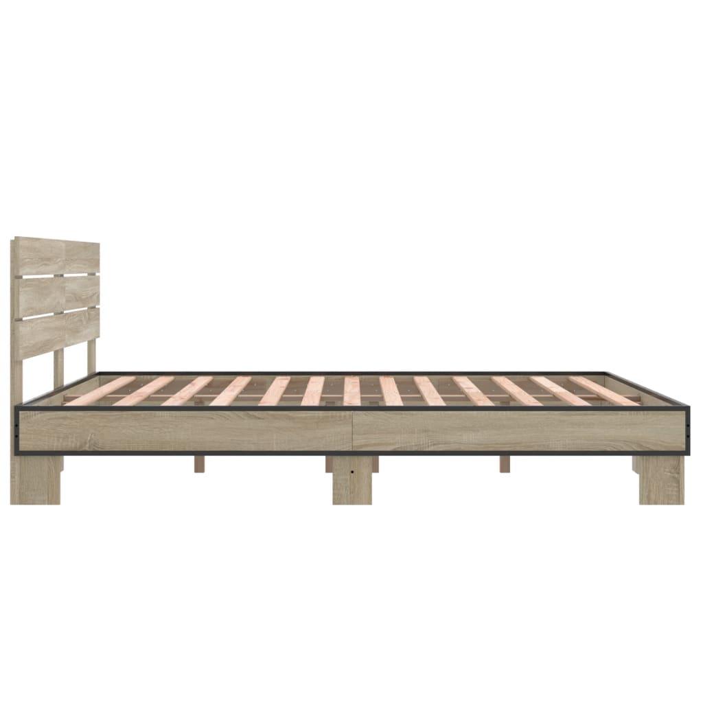 Bed Frame Sonoma Oak 150x200 cm King Size Engineered Wood and Metal