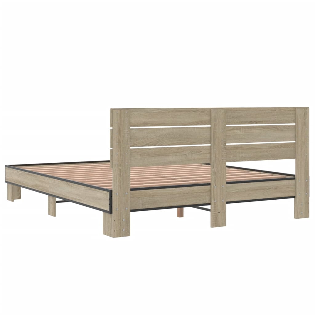 Bed Frame Sonoma Oak 150x200 cm King Size Engineered Wood and Metal