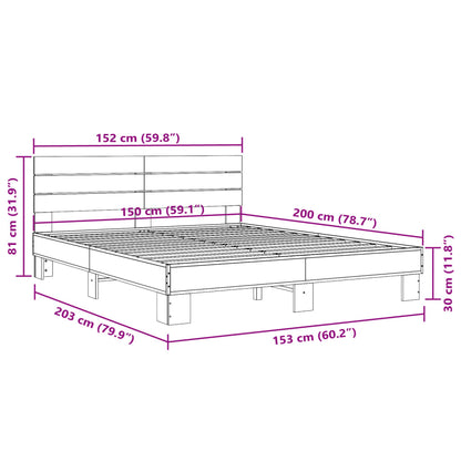 Bed Frame Sonoma Oak 150x200 cm King Size Engineered Wood and Metal