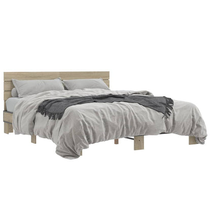 Bed Frame Sonoma Oak 150x200 cm King Size Engineered Wood and Metal