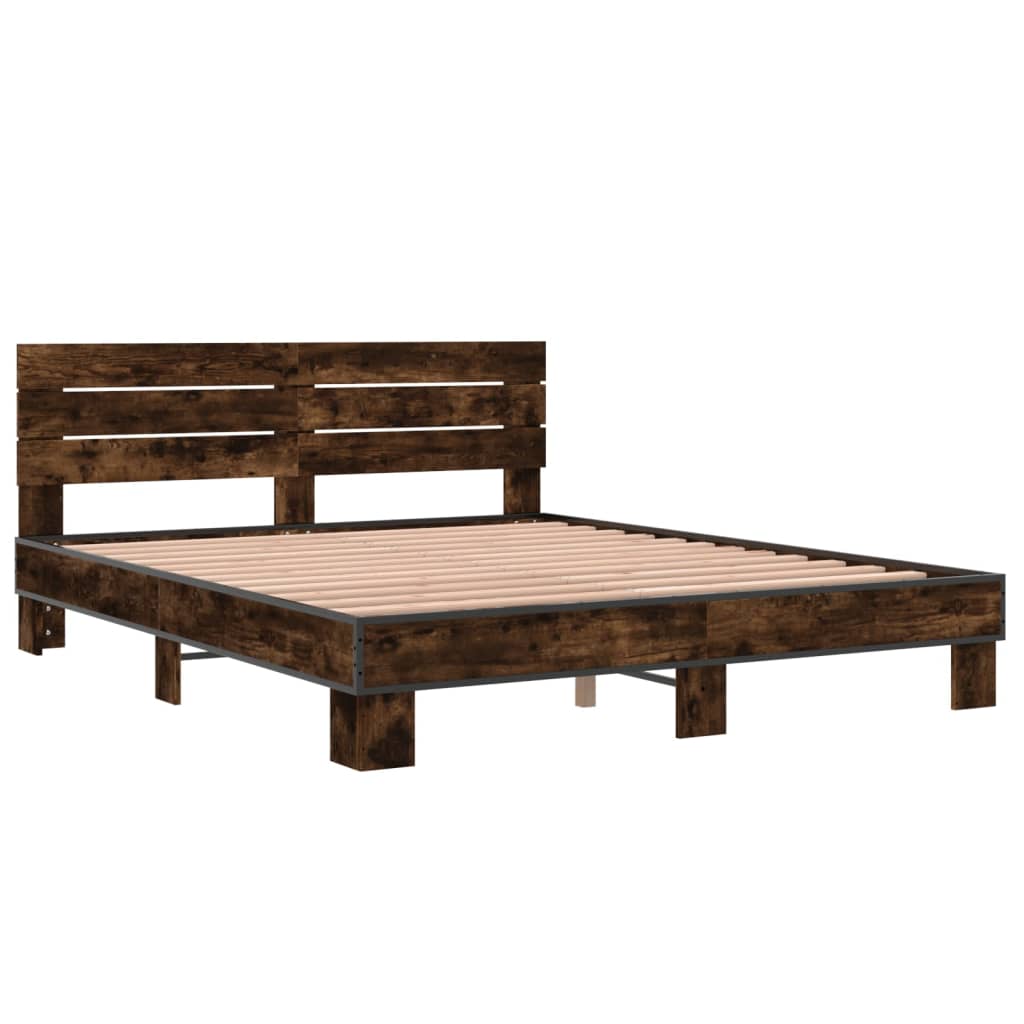 Bed Frame without Mattress Smoked Oak 150x200 cm King Size