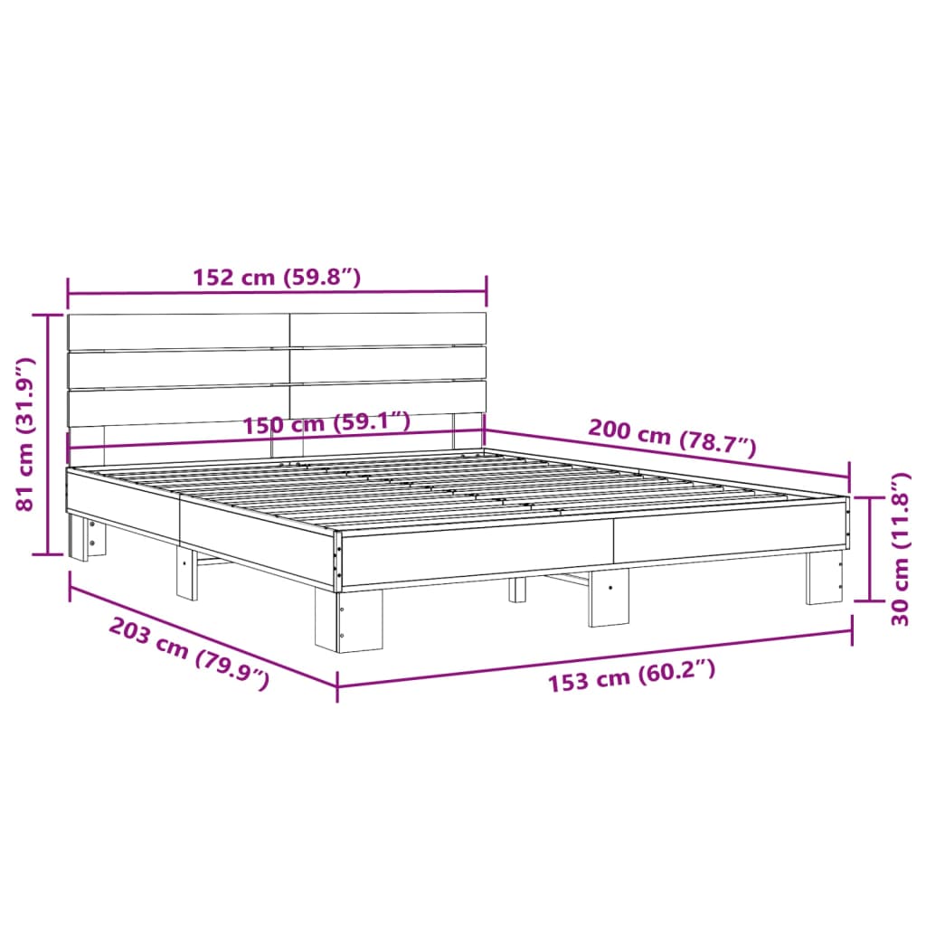 Bed Frame without Mattress Brown Oak 150x200 cm King Size