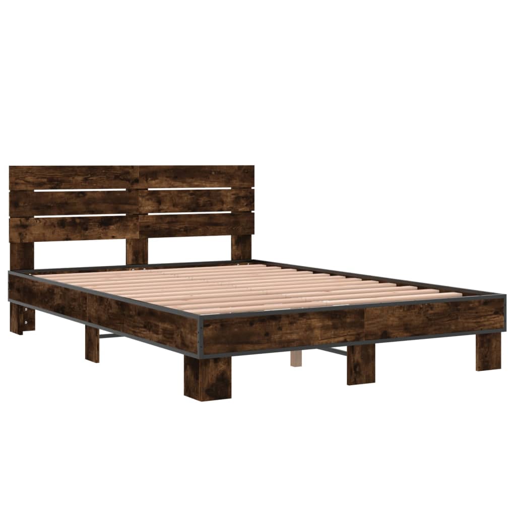 Bed Frame Smoked Oak 140x200 cm Engineered Wood and Metal