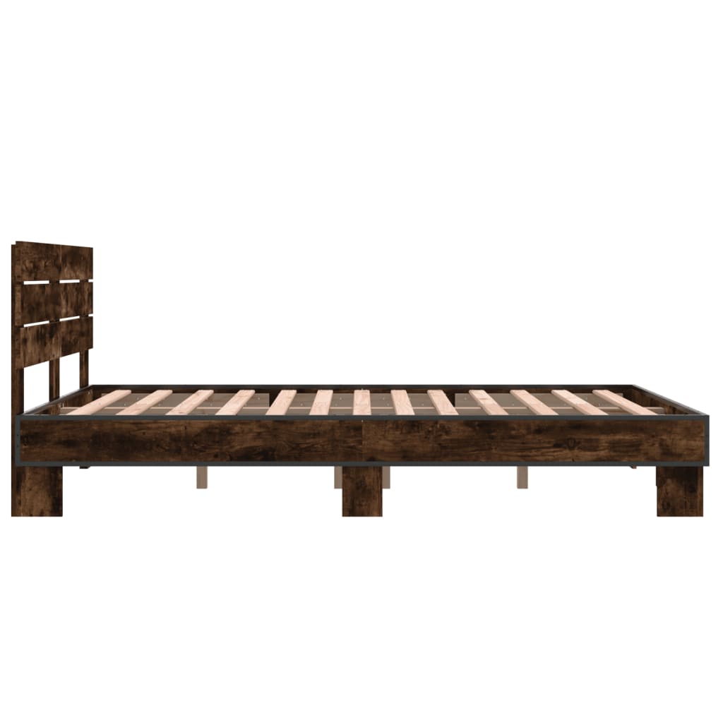 Bed Frame Smoked Oak 140x200 cm Engineered Wood and Metal