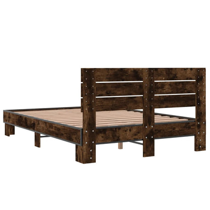 Bed Frame Smoked Oak 140x200 cm Engineered Wood and Metal