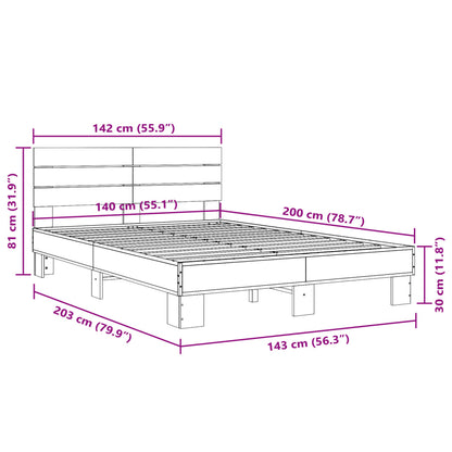 Bed Frame Smoked Oak 140x200 cm Engineered Wood and Metal