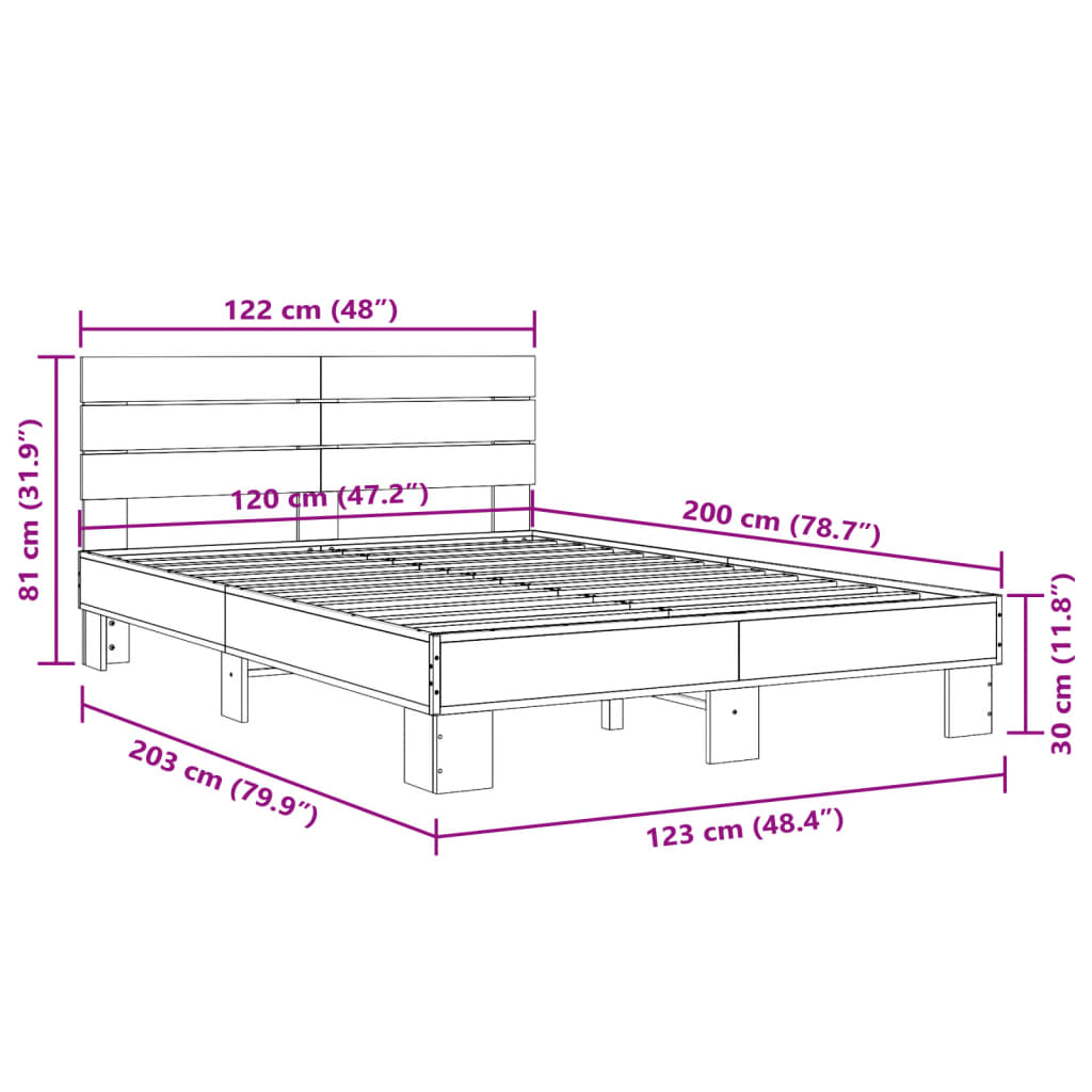 Bed Frame without Mattress Smoked Oak 120x200 cm