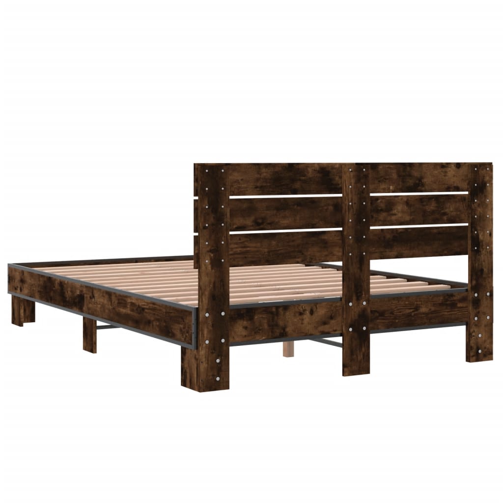 Bed Frame Smoked Oak 120x190 cm Small Double Engineered Wood and Metal