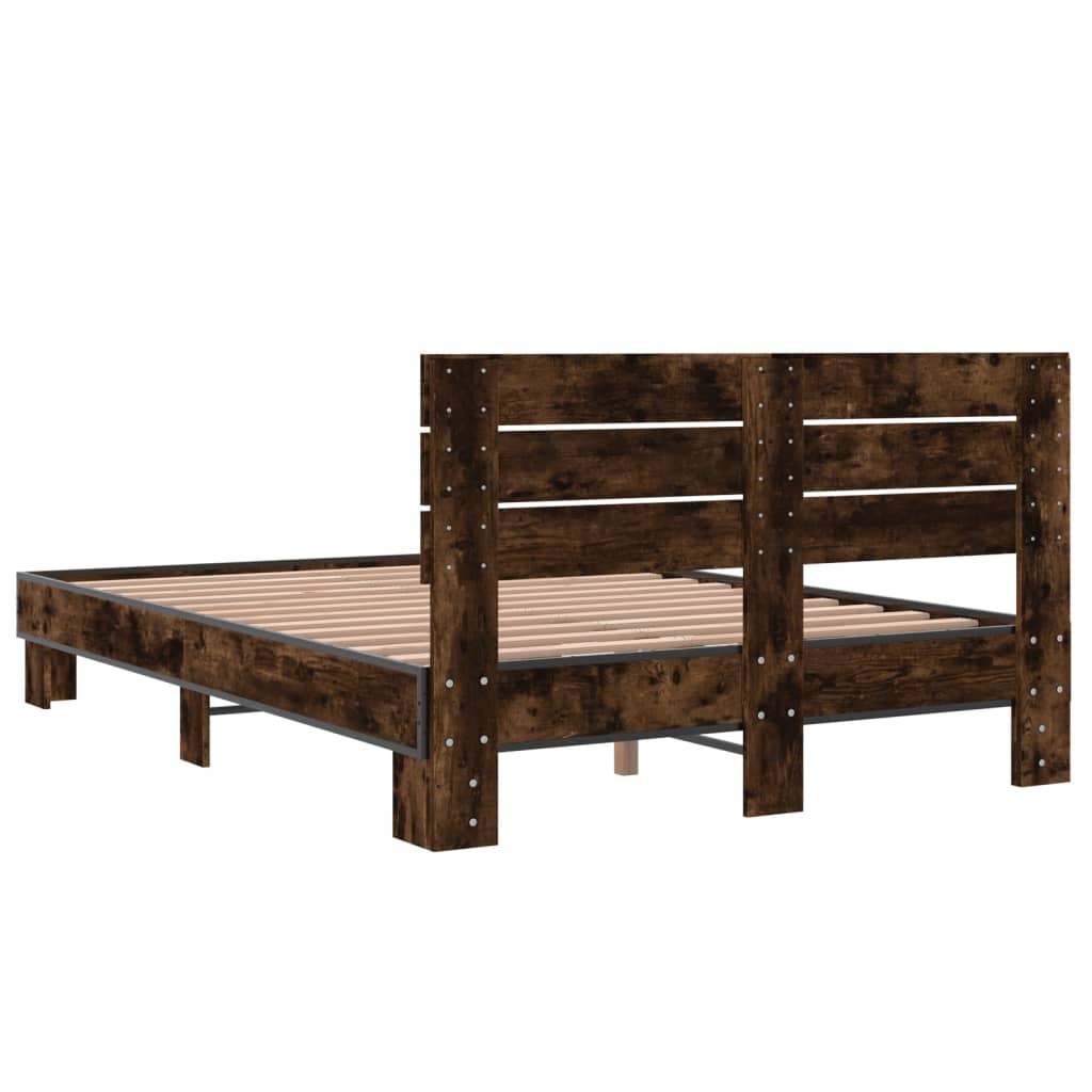 Bed Frame Smoked Oak 135x190 cm Double Engineered Wood and Metal